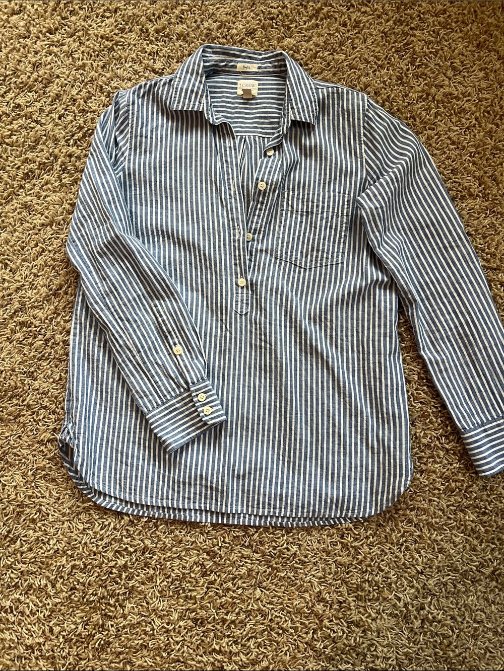 J. Crew Blue and White Striped Button-Shirt